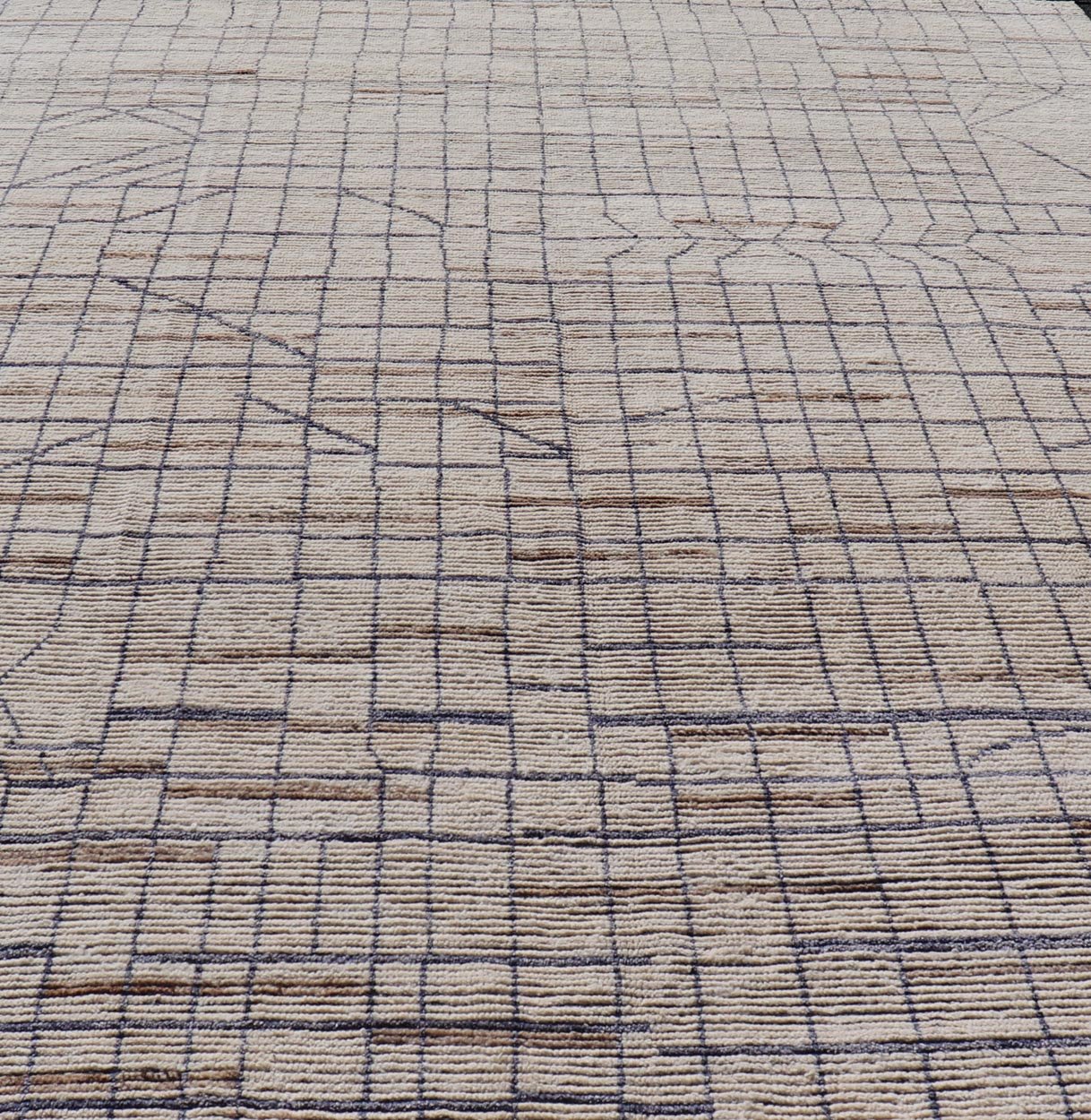 Modern Moroccan Rug in Neutral Tones with Subdued Design with Pops of Blue. Keivan Woven Arts / rug MSE - 12575, country of origin / type: Afghanistan / Rug Early 21st Century. Measures: 9'10 x 14'1 The subdued design of this rug makes it perfect... - Keivan Woven ArtsMSE - 12575 - 25395Rug