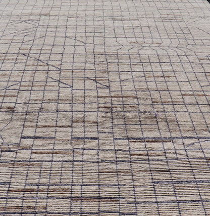 Modern Moroccan Rug in Neutral Tones with Subdued Design with Pops of Blue. Keivan Woven Arts / rug MSE - 12575, country of origin / type: Afghanistan / Rug Early 21st Century. Measures: 9'10 x 14'1 The subdued design of this rug makes it perfect... - Keivan Woven ArtsMSE - 12575 - 25395Rug