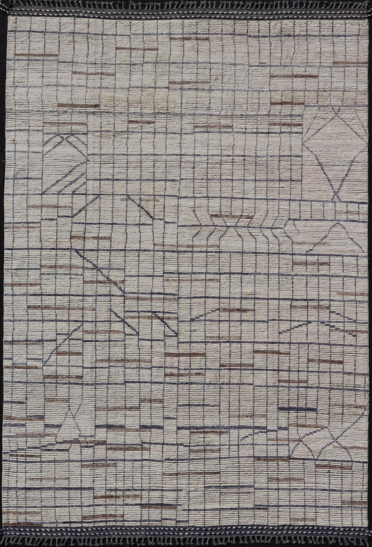Modern Moroccan Rug in Neutral Tones with Subdued Design with Pops of Blue. Keivan Woven Arts / rug MSE - 12575, country of origin / type: Afghanistan / Rug Early 21st Century. Measures: 9'10 x 14'1 The subdued design of this rug makes it perfect... - Keivan Woven ArtsMSE - 12575 - 25395