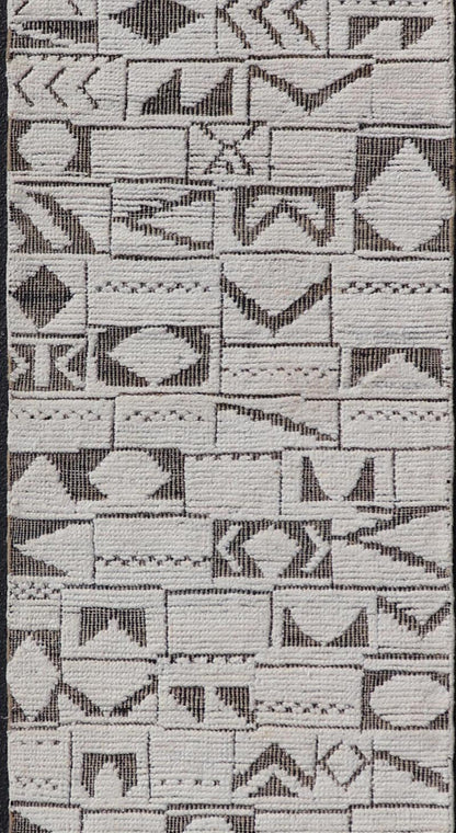 Tribal Geometric Hand Knotted Modern Afghanistan Runner in Brown's and Cream. Keivan Woven Arts / rug MSE - 12593, country of origin / type: Afghanistan / Kilim, condition: new. Measures: 2'5 x 10'5 This brand new rug features a modern abstract d... - Keivan Woven ArtsMSE - 12593 - 25401Rug