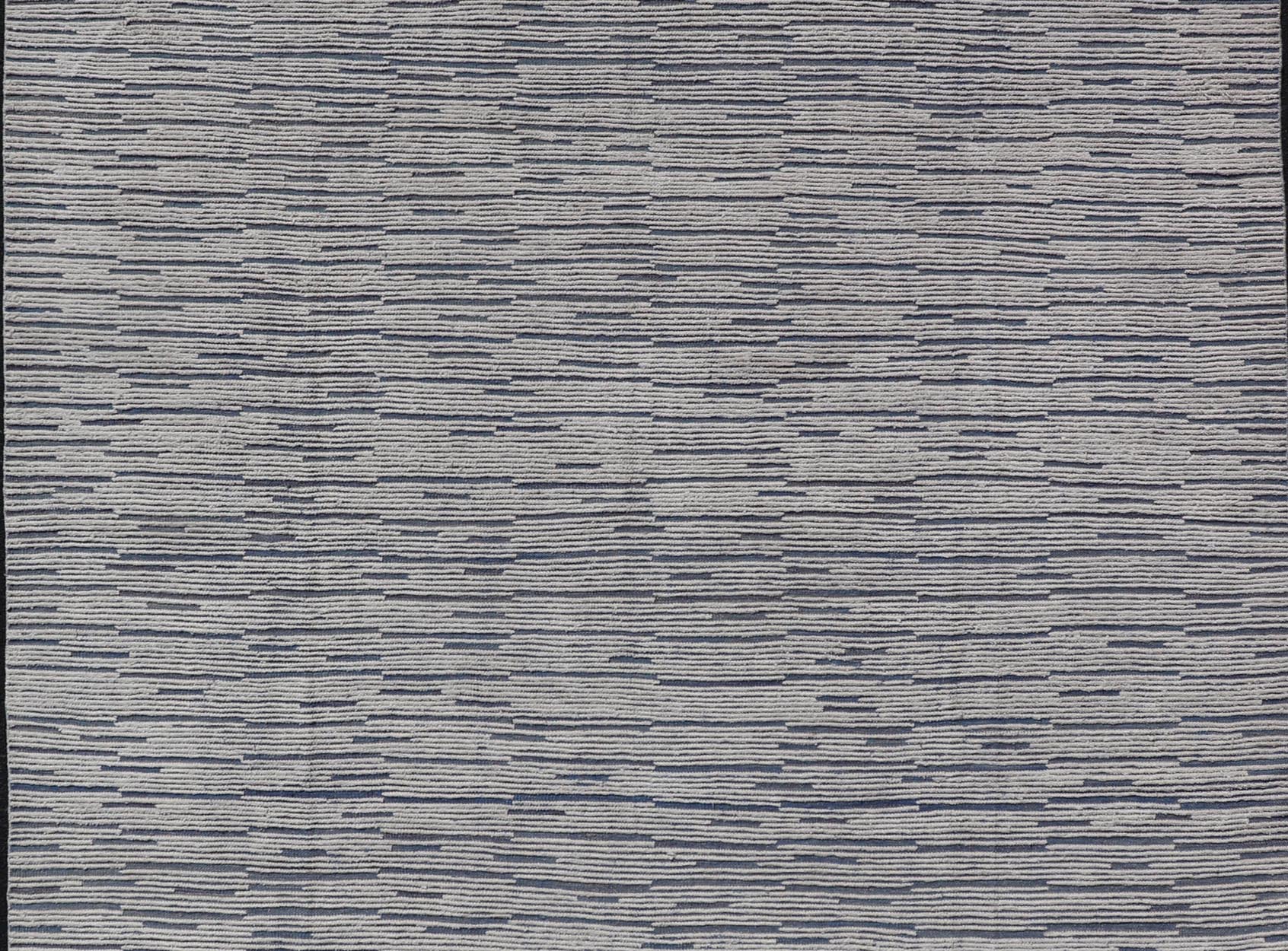 Keivan Woven Arts Moroccan Modern Casual Rug in Blue and White Tones With Hi - Low Design. Keivan Woven Arts / rug MSE - 12635, country of origin / type: Afghanistan. Modern Rug, Modern Design, Modern Casual, Casual design. Measures: 9'9 x 14'9 The ... - Keivan Woven ArtsMSE - 12635 - 25407Rug