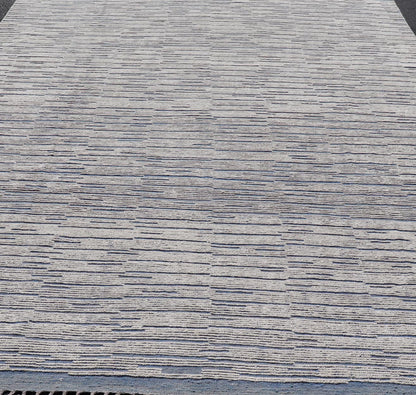 Keivan Woven Arts Moroccan Modern Casual Rug in Blue and White Tones With Hi - Low Design. Keivan Woven Arts / rug MSE - 12635, country of origin / type: Afghanistan. Modern Rug, Modern Design, Modern Casual, Casual design. Measures: 9'9 x 14'9 The ... - Keivan Woven ArtsMSE - 12635 - 25407Rug
