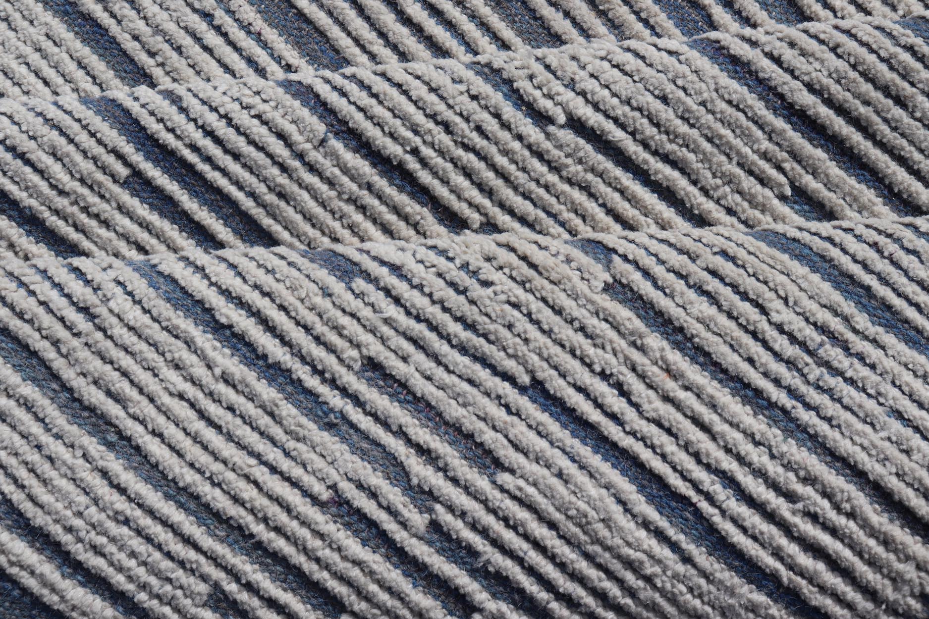 Keivan Woven Arts Moroccan Modern Casual Rug in Blue and White Tones With Hi - Low Design. Keivan Woven Arts / rug MSE - 12635, country of origin / type: Afghanistan. Modern Rug, Modern Design, Modern Casual, Casual design. Measures: 9'9 x 14'9 The ... - Keivan Woven ArtsMSE - 12635 - 25407Rug
