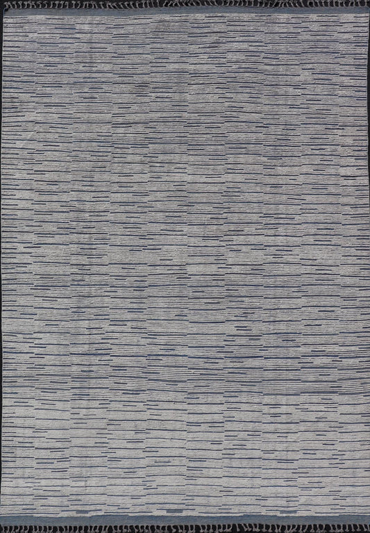 Keivan Woven Arts Moroccan Modern Casual Rug in Blue and White Tones With Hi - Low Design. Keivan Woven Arts / rug MSE - 12635, country of origin / type: Afghanistan. Modern Rug, Modern Design, Modern Casual, Casual design. Measures: 9'9 x 14'9 The ... - Keivan Woven ArtsMSE - 12635 - 25407