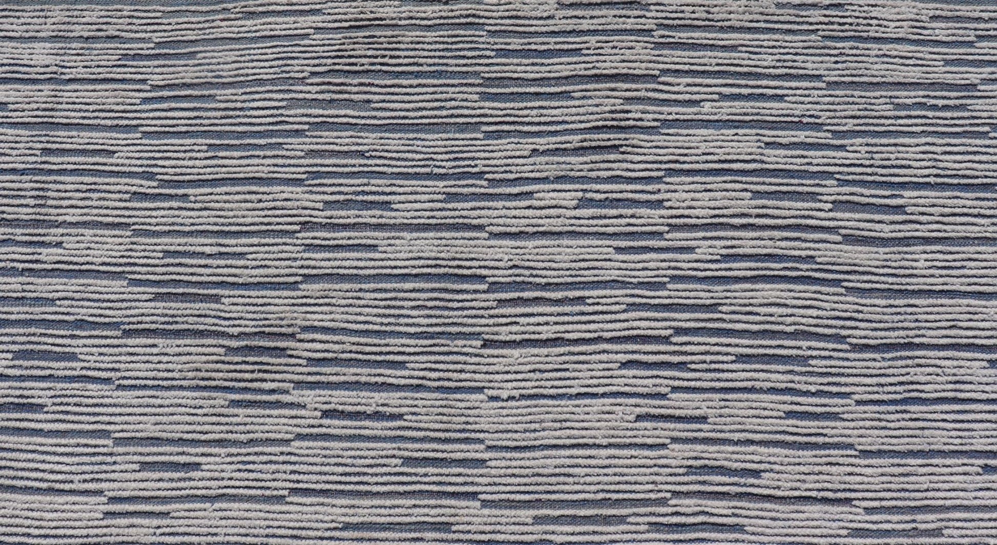 Keivan Woven Arts Moroccan Modern Casual Rug in Blue and White Tones With Hi - Low Design. Keivan Woven Arts / rug MSE - 12635, country of origin / type: Afghanistan. Modern Rug, Modern Design, Modern Casual, Casual design. Measures: 9'9 x 14'9 The ... - Keivan Woven ArtsMSE - 12635 - 25407Rug
