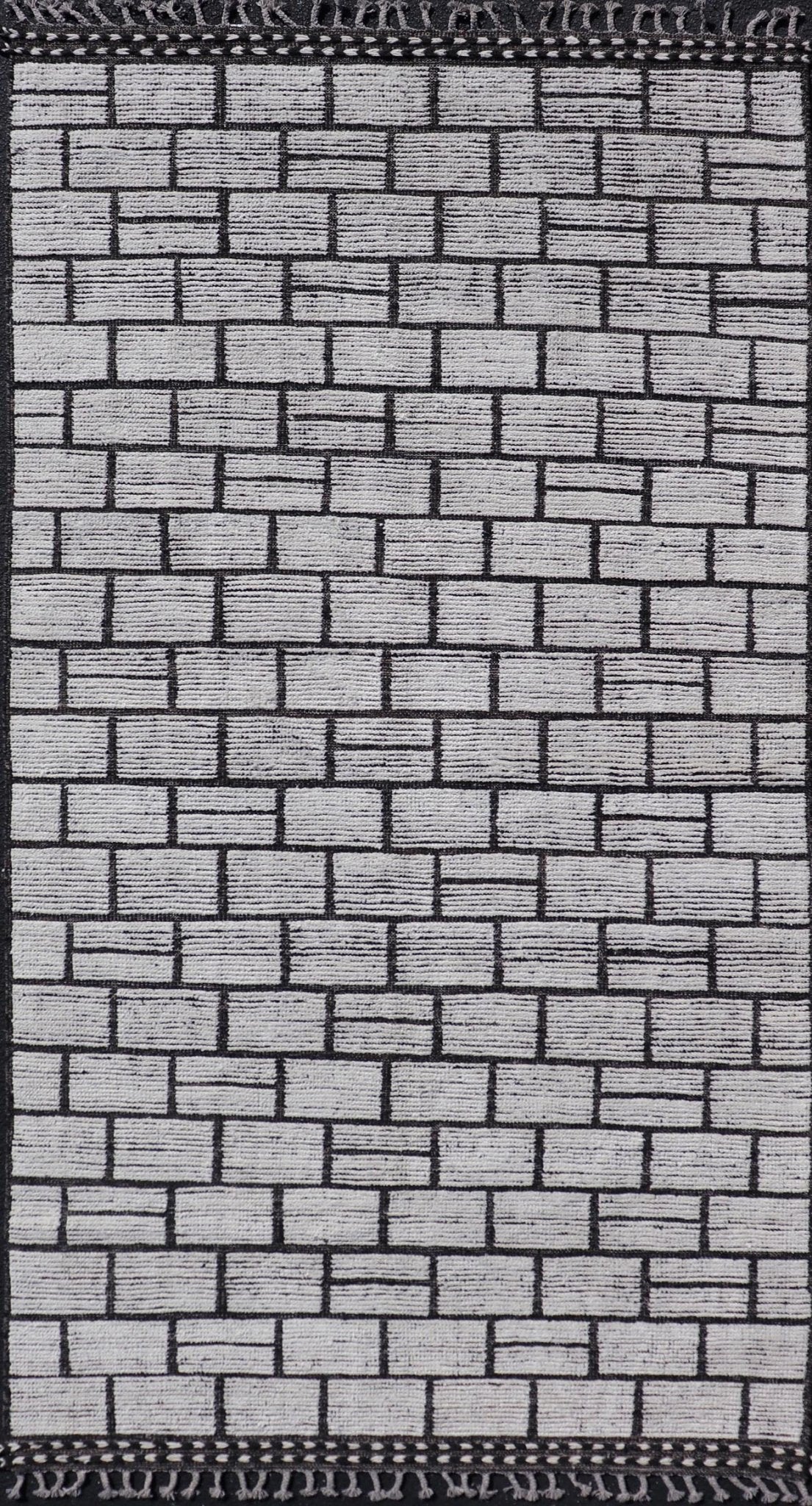 Modern Hand - Knotted Gallery Rug in Wool with Box Design in Black and Ivory Tones. Keivan Woven Arts; rug MSE - 12657, country of origin / type: Afghanistan / Modern Casual, circa Early - 21th Century. Measures: 5'2 x 10'2 This modern casual tribal r... - Keivan Woven ArtsMSE - 12657 - 25413Rug