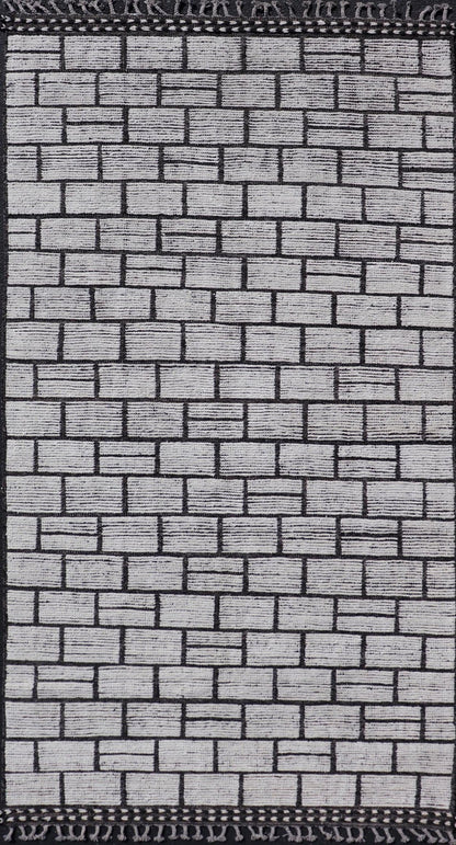 Modern Hand - Knotted Gallery Rug in Wool with Box Design in Black and Ivory Tones. Keivan Woven Arts; rug MSE - 12657, country of origin / type: Afghanistan / Modern Casual, circa Early - 21th Century. Measures: 5'2 x 10'2 This modern casual tribal r... - Keivan Woven ArtsMSE - 12657 - 25413Rug