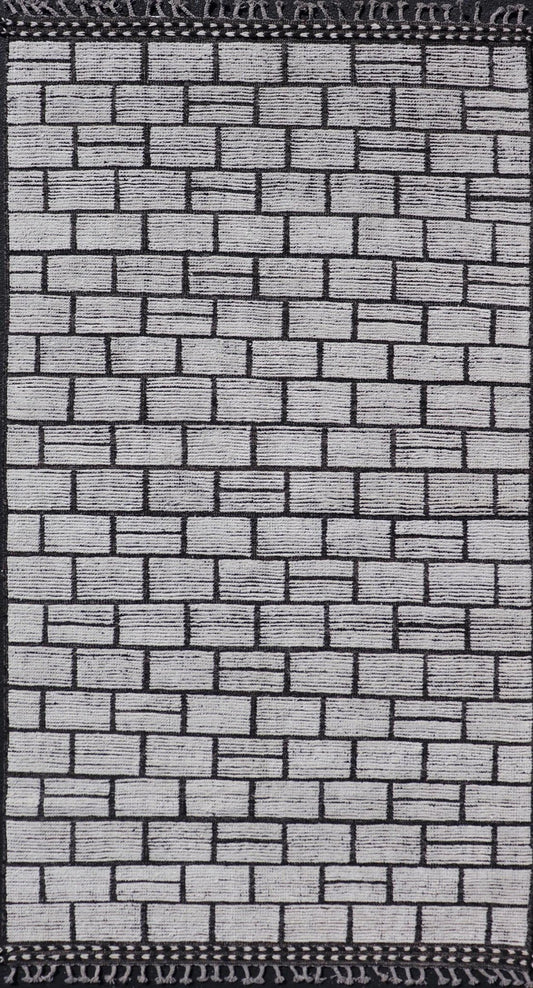 Modern Hand - Knotted Gallery Rug in Wool with Box Design in Black and Ivory Tones. Keivan Woven Arts; rug MSE - 12657, country of origin / type: Afghanistan / Modern Casual, circa Early - 21th Century. Measures: 5'2 x 10'2 This modern casual tribal r... - Keivan Woven ArtsMSE - 12657 - 25413Rug