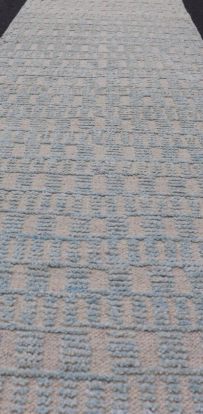 Modern Casual Piled Runner in Lt. Blue and Taupe Colors With Minimalist Design. Keivan Woven Arts / rug MSE - 12697, country of origin / type: Afghanistan / Piled, condition: new. Measures: 2'4 x 10'4 This Minimalist design runner features a mode... - Keivan Woven ArtsMSE - 12697 - 25425Rug
