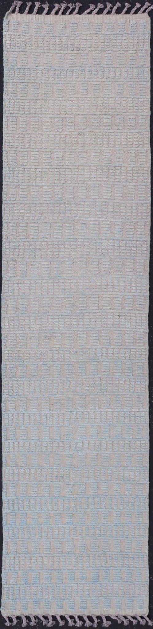 Modern Casual Piled Runner in Lt. Blue and Taupe Colors With Minimalist Design. Keivan Woven Arts / rug MSE - 12697, country of origin / type: Afghanistan / Piled, condition: new. Measures: 2'4 x 10'4 This Minimalist design runner features a mode... - Keivan Woven ArtsMSE - 12697 - 25425Rug