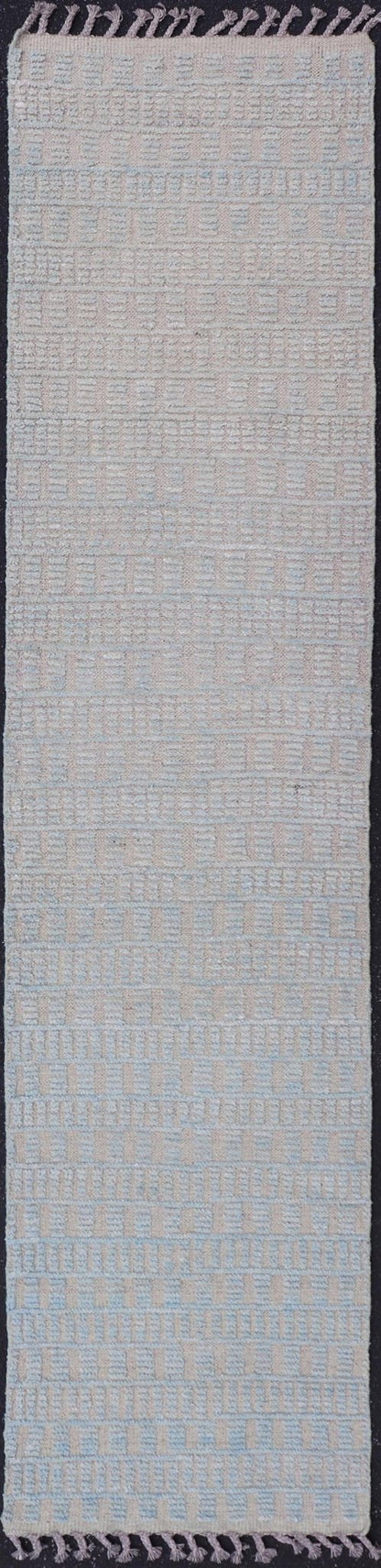 Modern Casual Piled Runner in Lt. Blue and Taupe Colors With Minimalist Design. Keivan Woven Arts / rug MSE - 12697, country of origin / type: Afghanistan / Piled, condition: new. Measures: 2'4 x 10'4 This Minimalist design runner features a mode... - Keivan Woven ArtsMSE - 12697 - 25425Rug