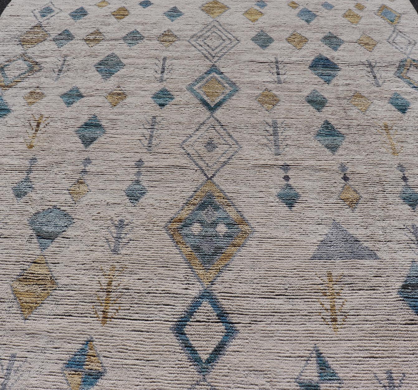 Modern Moroccan Rug in Wool with Sub - Geometric Tribal Diamond Design On Ivory. Keivan Woven Arts / rug MSE - 12748, country of origin / type: Afghanistan / Modern Casual, circa Early - 21th Century. Measures: 9'1 x 12'1 This modern casual Moroccan t... - Keivan Woven ArtsMSE - 12748 - 25431Rug
