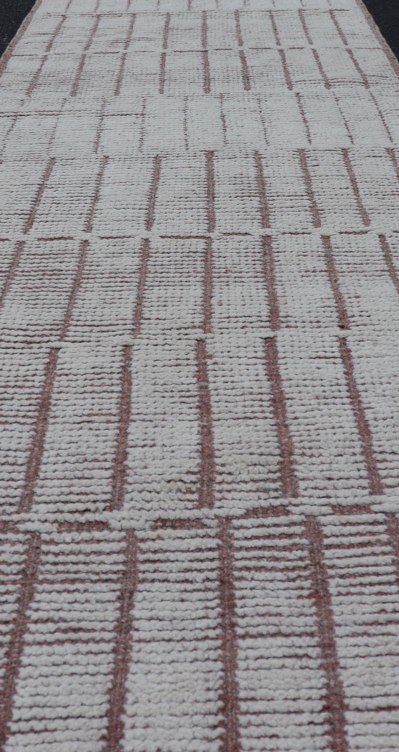 Modern Moroccan Runner With Modern Design in Cream by Keivan Woven Arts. Modern Hand - Knotted Moroccan Rug with Modern Design in Cream and Neutral Tones. Keivan Woven Arts; rug MSE - 12768, country of origin / type: Afghanistan / Modern Casual, circa earl... - Keivan Woven ArtsMSE - 12768 - 25437Rug