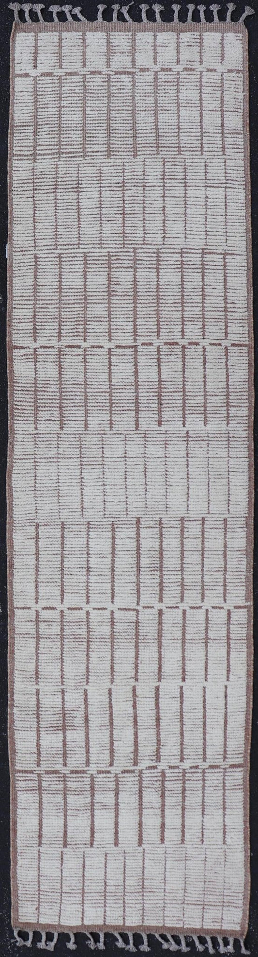 Modern Moroccan Runner With Modern Design in Cream by Keivan Woven Arts. Modern Hand - Knotted Moroccan Rug with Modern Design in Cream and Neutral Tones. Keivan Woven Arts; rug MSE - 12768, country of origin / type: Afghanistan / Modern Casual, circa earl... - Keivan Woven ArtsMSE - 12768 - 25437Rug