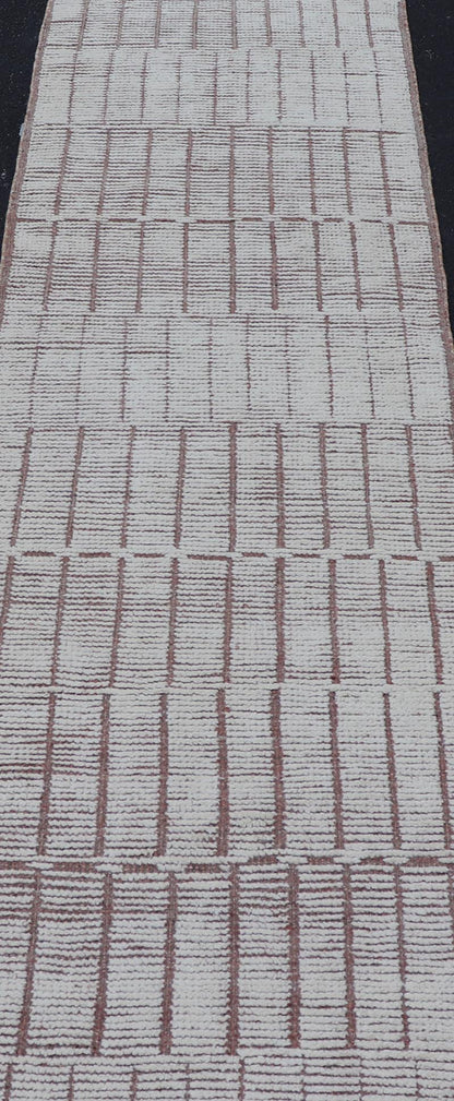 Modern Moroccan Runner With Modern Design in Cream by Keivan Woven Arts. Modern Hand - Knotted Moroccan Rug with Modern Design in Cream and Neutral Tones. Keivan Woven Arts; rug MSE - 12768, country of origin / type: Afghanistan / Modern Casual, circa earl... - Keivan Woven ArtsMSE - 12768 - 25437Rug