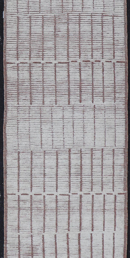 Modern Moroccan Runner With Modern Design in Cream by Keivan Woven Arts. Modern Hand - Knotted Moroccan Rug with Modern Design in Cream and Neutral Tones. Keivan Woven Arts; rug MSE - 12768, country of origin / type: Afghanistan / Modern Casual, circa earl... - Keivan Woven ArtsMSE - 12768 - 25437Rug