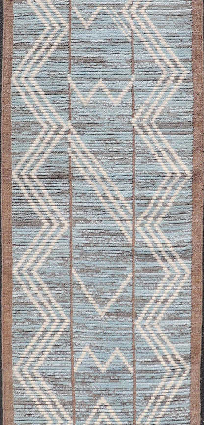 Modern Hand - Knotted Runner in Wool with Diamond Design With Teal, Ivory Tones. Keivan Woven Arts; rug MSE - 12769, country of origin / type: Afghanistan / Modern Casual, circa Early - 21th Century. Measures: 2'6 x 10'9 This modern casual tribal runn... - Keivan Woven ArtsMSE - 12769 - 25443Rug