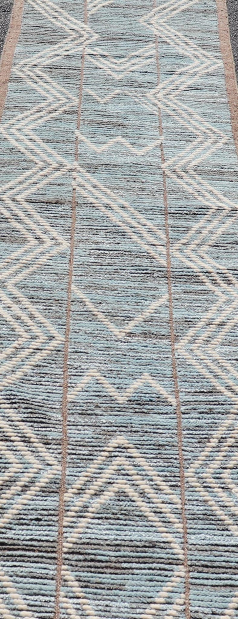 Modern Hand - Knotted Runner in Wool with Diamond Design With Teal, Ivory Tones. Keivan Woven Arts; rug MSE - 12769, country of origin / type: Afghanistan / Modern Casual, circa Early - 21th Century. Measures: 2'6 x 10'9 This modern casual tribal runn... - Keivan Woven ArtsMSE - 12769 - 25443Rug