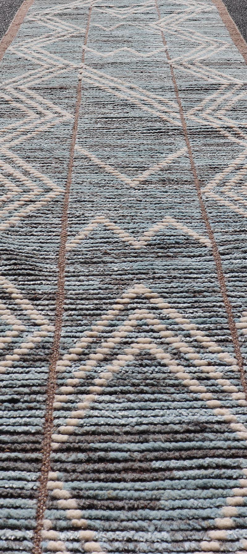 Modern Hand - Knotted Runner in Wool with Diamond Design With Teal, Ivory Tones. Keivan Woven Arts; rug MSE - 12769, country of origin / type: Afghanistan / Modern Casual, circa Early - 21th Century. Measures: 2'6 x 10'9 This modern casual tribal runn... - Keivan Woven ArtsMSE - 12769 - 25443Rug