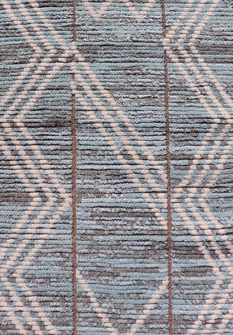 Modern Hand - Knotted Runner in Wool with Diamond Design With Teal, Ivory Tones. Keivan Woven Arts; rug MSE - 12769, country of origin / type: Afghanistan / Modern Casual, circa Early - 21th Century. Measures: 2'6 x 10'9 This modern casual tribal runn... - Keivan Woven ArtsMSE - 12769 - 25443Rug