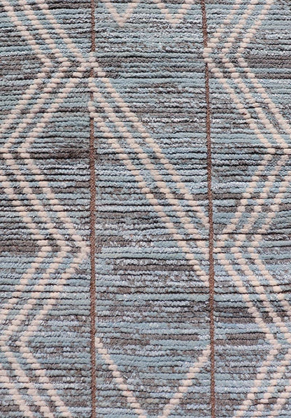 Modern Hand - Knotted Runner in Wool with Diamond Design With Teal, Ivory Tones. Keivan Woven Arts; rug MSE - 12769, country of origin / type: Afghanistan / Modern Casual, circa Early - 21th Century. Measures: 2'6 x 10'9 This modern casual tribal runn... - Keivan Woven ArtsMSE - 12769 - 25443Rug