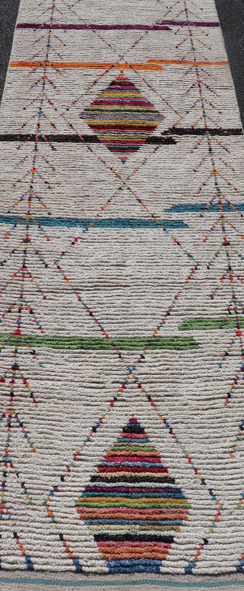 Tribal Moroccan Runner in Wool with Geometric Diamond Design On A Ivory Field. Keivan Woven Arts; rug MSE - 12787, country of origin / type: Afghanistan / Modern Casual, circa Early - 21th Century. Measures: 3'0 x 12'11 This modern casual tribal run... - Keivan Woven ArtsMSE - 12787 - 25449Rug
