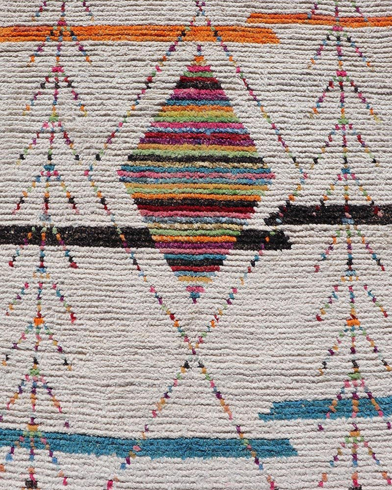 Tribal Moroccan Runner in Wool with Geometric Diamond Design On A Ivory Field. Keivan Woven Arts; rug MSE - 12787, country of origin / type: Afghanistan / Modern Casual, circa Early - 21th Century. Measures: 3'0 x 12'11 This modern casual tribal run... - Keivan Woven ArtsMSE - 12787 - 25449Rug