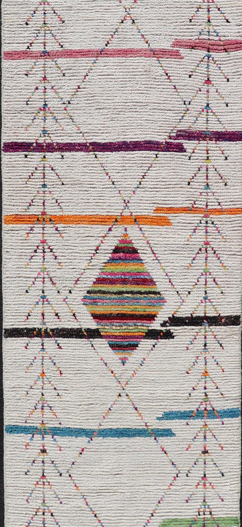 Tribal Moroccan Runner in Wool with Geometric Diamond Design On A Ivory Field. Keivan Woven Arts; rug MSE - 12787, country of origin / type: Afghanistan / Modern Casual, circa Early - 21th Century. Measures: 3'0 x 12'11 This modern casual tribal run... - Keivan Woven ArtsMSE - 12787 - 25449Rug