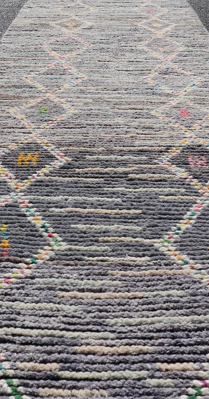 Modern Moroccan Tribal Designed Runner in Pastels Colors On A Grey Ground. Keivan Woven Arts; rug MSE - 12807 Country of Origin: Afghanistan Type: Modern Casual Design: All - Over, Tribal, Sub - Geometric. Measures: 2'5 x 8'4 This Moroccan beautiful ... - Keivan Woven ArtsMSE - 12807 - 25461Rug