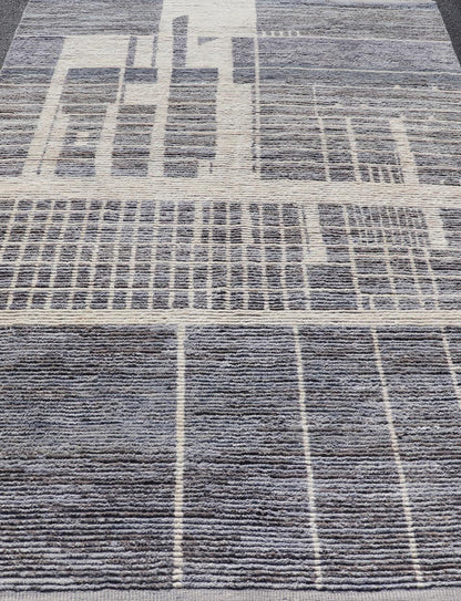 Modern Moroccan Contemporary Abstract Rug in White and Shades of Gray - Blue. Keivan Woven Arts; rug MSE - 12822 Country of Origin: Afghanistan Type: Modern Casual Design: Abstract, Geometric, Contemporary. Measures: 5'11 x 9'7 This piece has uniqu... - Keivan Woven ArtsMSE - 12822 - 25467Rug