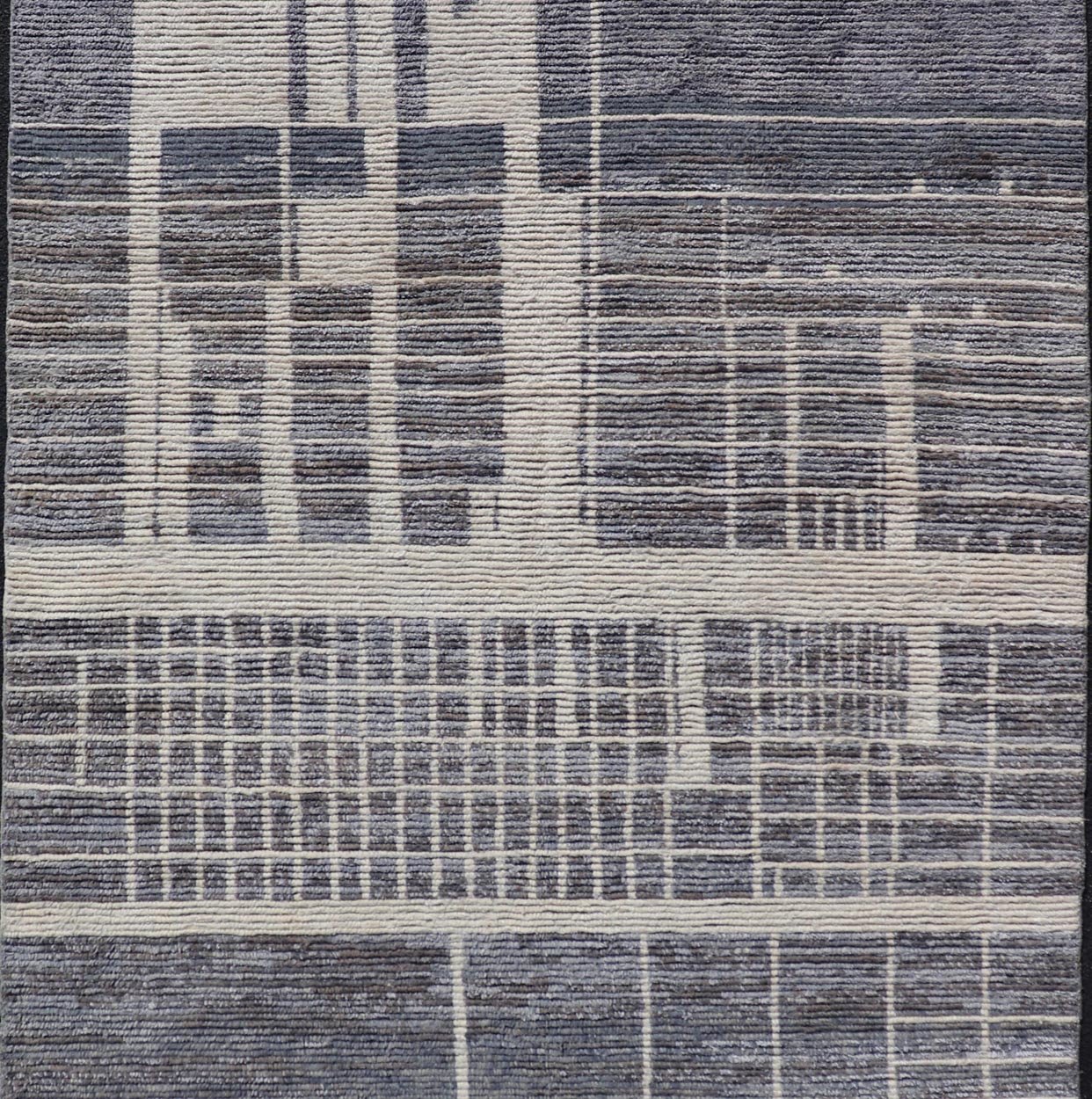 Modern Moroccan Contemporary Abstract Rug in White and Shades of Gray - Blue. Keivan Woven Arts; rug MSE - 12822 Country of Origin: Afghanistan Type: Modern Casual Design: Abstract, Geometric, Contemporary. Measures: 5'11 x 9'7 This piece has uniqu... - Keivan Woven ArtsMSE - 12822 - 25467Rug