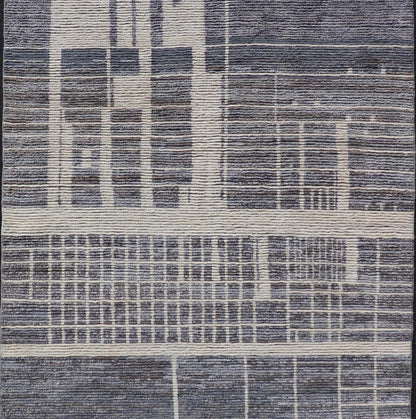 Modern Moroccan Contemporary Abstract Rug in White and Shades of Gray - Blue. Keivan Woven Arts; rug MSE - 12822 Country of Origin: Afghanistan Type: Modern Casual Design: Abstract, Geometric, Contemporary. Measures: 5'11 x 9'7 This piece has uniqu... - Keivan Woven ArtsMSE - 12822 - 25467Rug