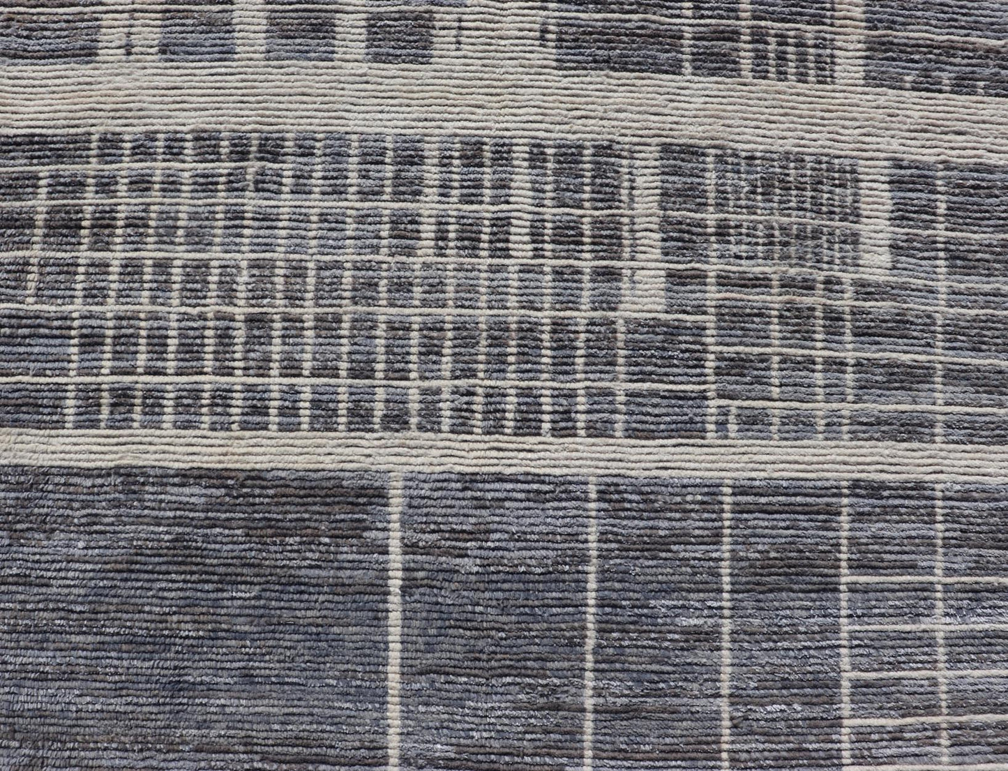 Modern Moroccan Contemporary Abstract Rug in White and Shades of Gray - Blue. Keivan Woven Arts; rug MSE - 12822 Country of Origin: Afghanistan Type: Modern Casual Design: Abstract, Geometric, Contemporary. Measures: 5'11 x 9'7 This piece has uniqu... - Keivan Woven ArtsMSE - 12822 - 25467Rug
