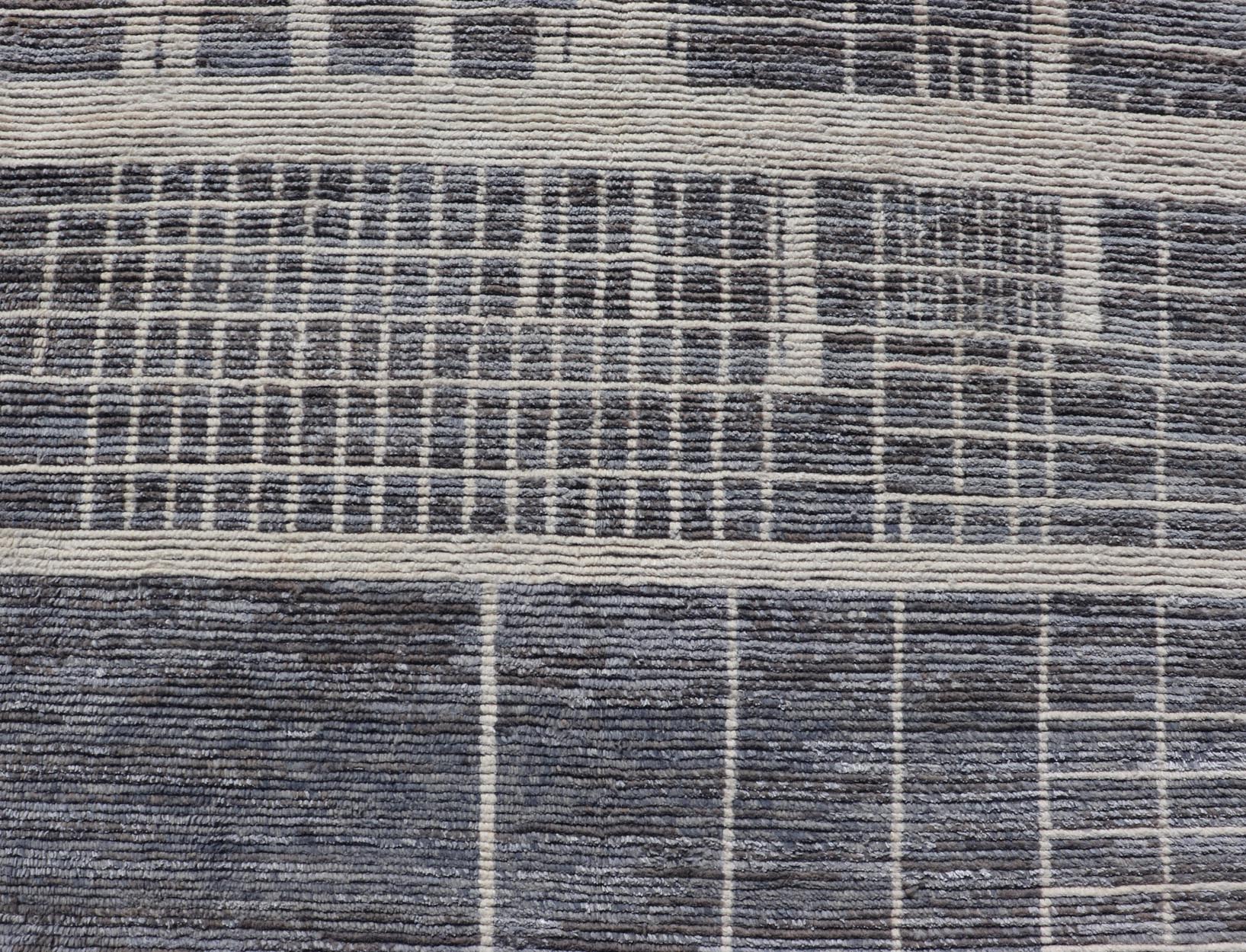 Modern Moroccan Contemporary Abstract Rug in White and Shades of Gray - Blue. Keivan Woven Arts; rug MSE - 12822 Country of Origin: Afghanistan Type: Modern Casual Design: Abstract, Geometric, Contemporary. Measures: 5'11 x 9'7 This piece has uniqu... - Keivan Woven ArtsMSE - 12822 - 25467Rug