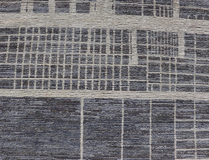 Modern Moroccan Contemporary Abstract Rug in White and Shades of Gray - Blue. Keivan Woven Arts; rug MSE - 12822 Country of Origin: Afghanistan Type: Modern Casual Design: Abstract, Geometric, Contemporary. Measures: 5'11 x 9'7 This piece has uniqu... - Keivan Woven ArtsMSE - 12822 - 25467Rug