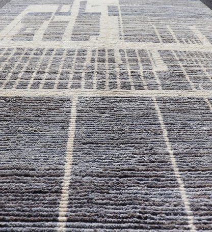 Modern Moroccan Contemporary Abstract Rug in White and Shades of Gray - Blue. Keivan Woven Arts; rug MSE - 12822 Country of Origin: Afghanistan Type: Modern Casual Design: Abstract, Geometric, Contemporary. Measures: 5'11 x 9'7 This piece has uniqu... - Keivan Woven ArtsMSE - 12822 - 25467Rug