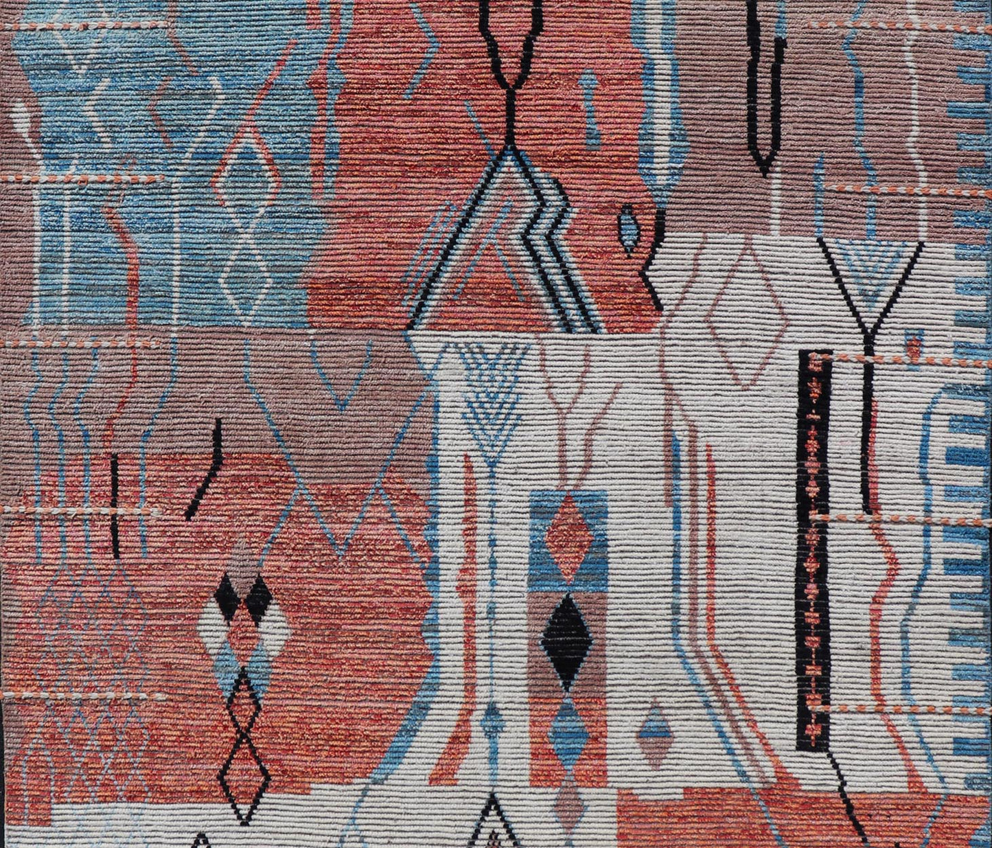 Modern Moroccan Rug With Abstract Design With Copper, Lt. Blue, and Ivory. Keivan Woven Arts; rug MSE - 12863, country of origin / type: Afghanistan / Modern Casual, circa early - 21th century. Measures: 8'3 x 11'0 Multicolor Moroccan Modern Rug has... - Keivan Woven ArtsMSE - 12863 - 25479Rug