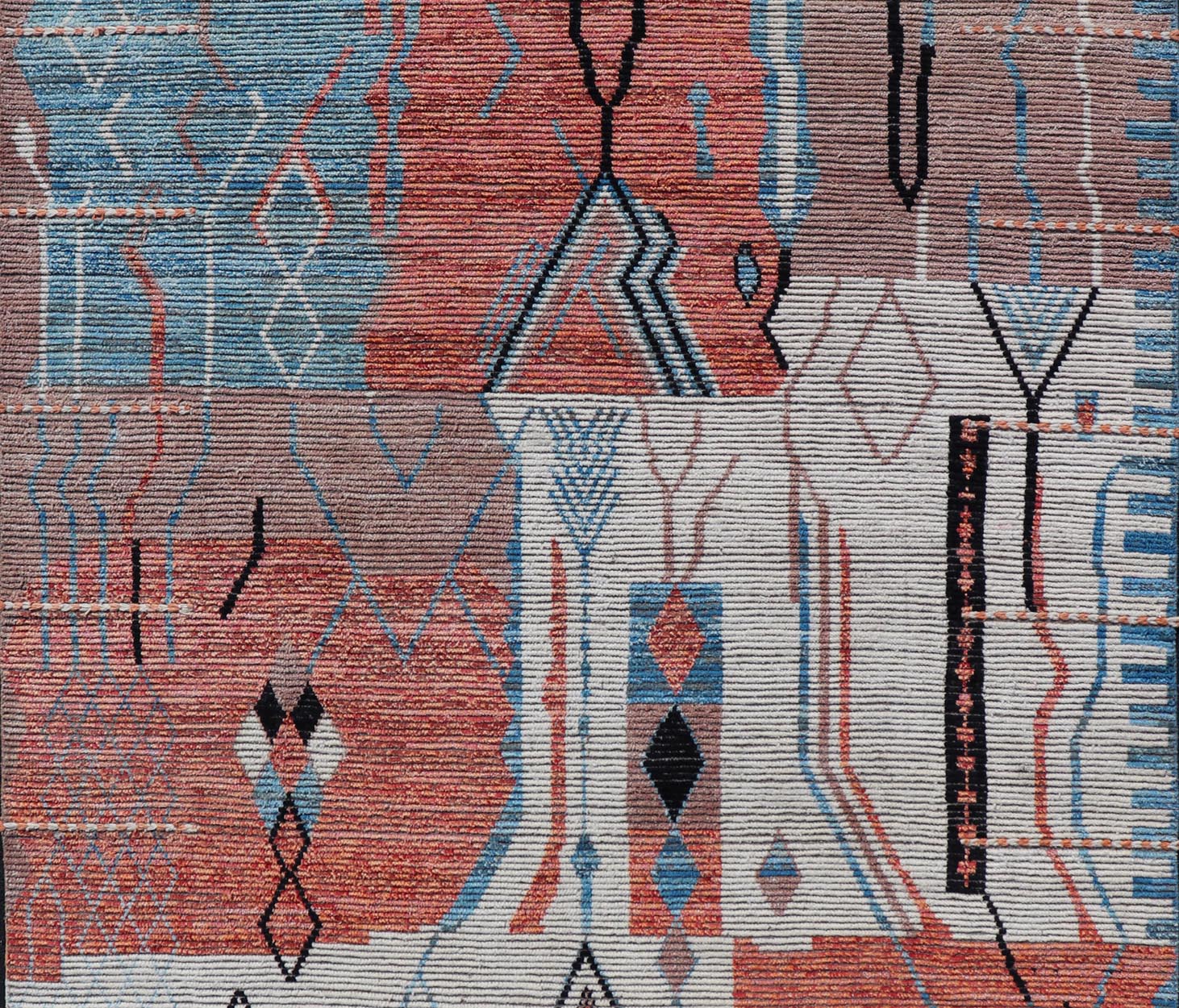 Modern Moroccan Rug With Abstract Design With Copper, Lt. Blue, and Ivory. Keivan Woven Arts; rug MSE - 12863, country of origin / type: Afghanistan / Modern Casual, circa early - 21th century. Measures: 8'3 x 11'0 Multicolor Moroccan Modern Rug has... - Keivan Woven ArtsMSE - 12863 - 25479Rug