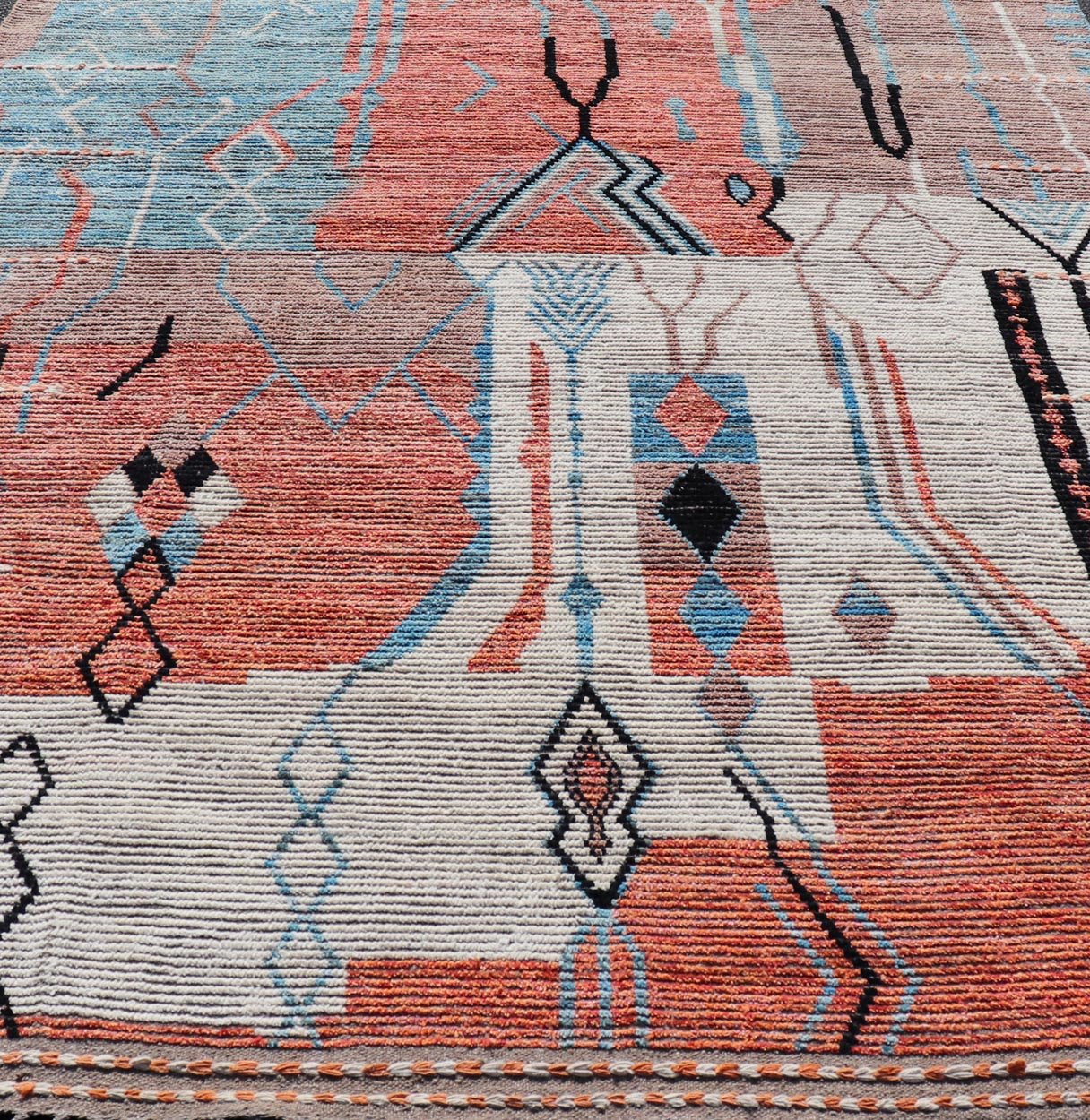 Modern Moroccan Rug With Abstract Design With Copper, Lt. Blue, and Ivory. Keivan Woven Arts; rug MSE - 12863, country of origin / type: Afghanistan / Modern Casual, circa early - 21th century. Measures: 8'3 x 11'0 Multicolor Moroccan Modern Rug has... - Keivan Woven ArtsMSE - 12863 - 25479Rug