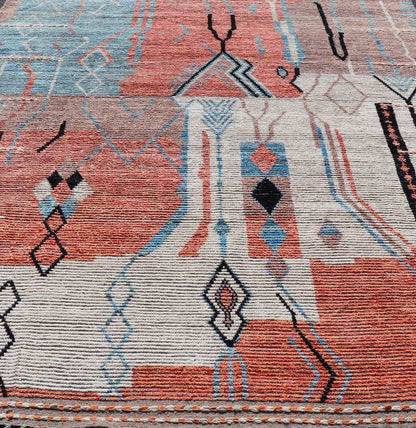 Modern Moroccan Rug With Abstract Design With Copper, Lt. Blue, and Ivory. Keivan Woven Arts; rug MSE - 12863, country of origin / type: Afghanistan / Modern Casual, circa early - 21th century. Measures: 8'3 x 11'0 Multicolor Moroccan Modern Rug has... - Keivan Woven ArtsMSE - 12863 - 25479Rug