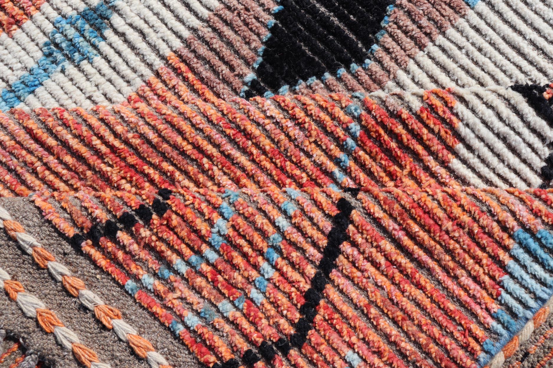 Modern Moroccan Rug With Abstract Design With Copper, Lt. Blue, and Ivory. Keivan Woven Arts; rug MSE - 12863, country of origin / type: Afghanistan / Modern Casual, circa early - 21th century. Measures: 8'3 x 11'0 Multicolor Moroccan Modern Rug has... - Keivan Woven ArtsMSE - 12863 - 25479Rug