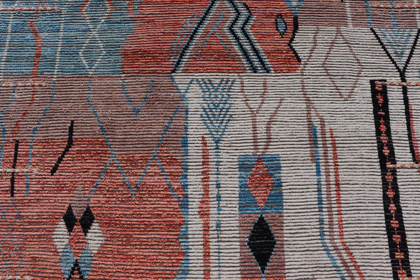 Modern Moroccan Rug With Abstract Design With Copper, Lt. Blue, and Ivory. Keivan Woven Arts; rug MSE - 12863, country of origin / type: Afghanistan / Modern Casual, circa early - 21th century. Measures: 8'3 x 11'0 Multicolor Moroccan Modern Rug has... - Keivan Woven ArtsMSE - 12863 - 25479Rug