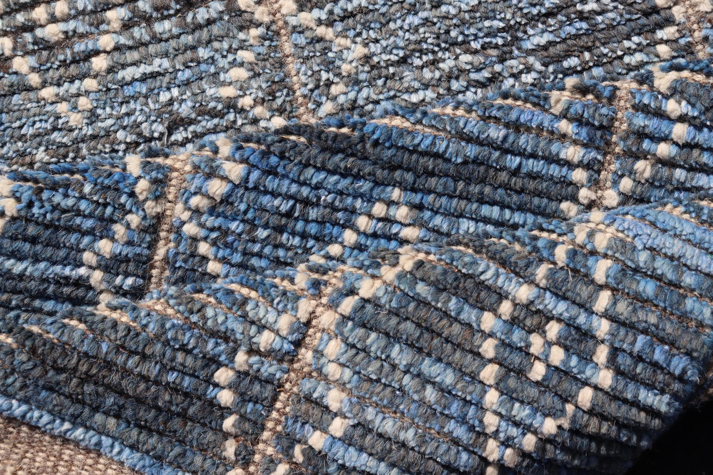 Modern Moroccan Runner by Keivan Woven Arts With Sub - Geometric Diamond Design in Blue and Ivory. Keivan Woven Arts; rug MSE - 12866, country of origin / type: Afghanistan / Modern Casual, circa Early - 21th Century. Measures: 2'4 x 11 The runner feat... - Keivan Woven ArtsMSE - 12866 - 25485Rug