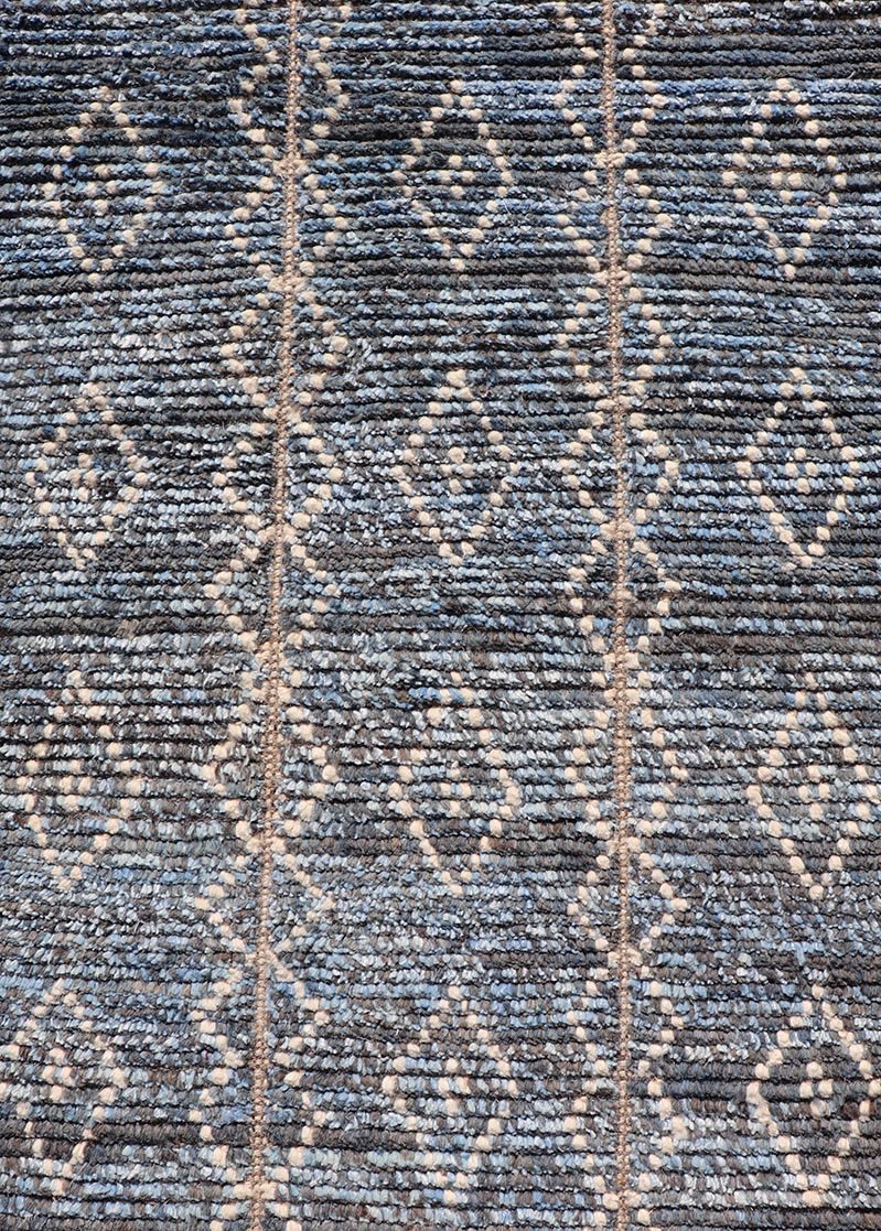 Modern Moroccan Runner by Keivan Woven Arts With Sub - Geometric Diamond Design in Blue and Ivory. Keivan Woven Arts; rug MSE - 12866, country of origin / type: Afghanistan / Modern Casual, circa Early - 21th Century. Measures: 2'4 x 11 The runner feat... - Keivan Woven ArtsMSE - 12866 - 25485Rug