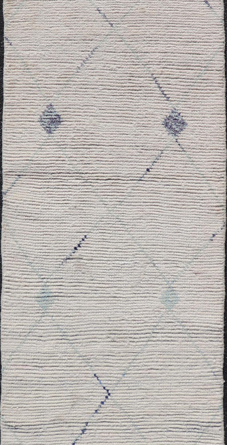Moroccan Runner with Sub - Geometric Diamond Design With Ivory and Blue Design. Keivan Woven Arts; rug MSE - 12895, country of origin / type: Afghanistan / Modern Casual, circa Early - 21th Century. Measures: 2'5 x 10'5 This modern casual tribal rug h... - Keivan Woven ArtsMSE - 12895 - 25497Rug