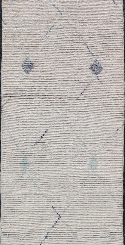 Moroccan Runner with Sub - Geometric Diamond Design With Ivory and Blue Design. Keivan Woven Arts; rug MSE - 12895, country of origin / type: Afghanistan / Modern Casual, circa Early - 21th Century. Measures: 2'5 x 10'5 This modern casual tribal rug h... - Keivan Woven ArtsMSE - 12895 - 25497Rug