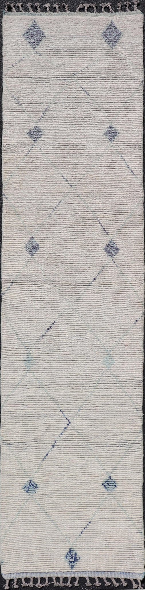 Moroccan Runner with Sub - Geometric Diamond Design With Ivory and Blue Design. Keivan Woven Arts; rug MSE - 12895, country of origin / type: Afghanistan / Modern Casual, circa Early - 21th Century. Measures: 2'5 x 10'5 This modern casual tribal rug h... - Keivan Woven ArtsMSE - 12895 - 25497Rug
