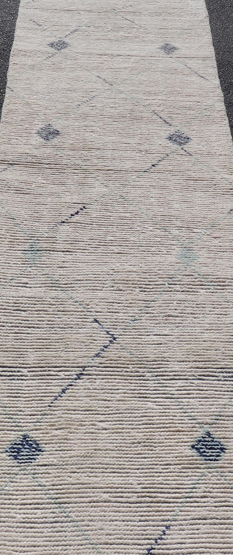 Moroccan Runner with Sub - Geometric Diamond Design With Ivory and Blue Design. Keivan Woven Arts; rug MSE - 12895, country of origin / type: Afghanistan / Modern Casual, circa Early - 21th Century. Measures: 2'5 x 10'5 This modern casual tribal rug h... - Keivan Woven ArtsMSE - 12895 - 25497Rug