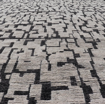 Large Moroccan Contemporary Abstract Rug in White and Black With All - Over Design by Keivan Woven Arts. Keivan Woven Arts; rug MSE - 12898 Country of Origin: Afghanistan Type: Modern Casual Design: Abstract, Geometric, Contemporary. Measures: 9'10 x 1... - Keivan Woven ArtsMSE - 12898 - 25503Rug