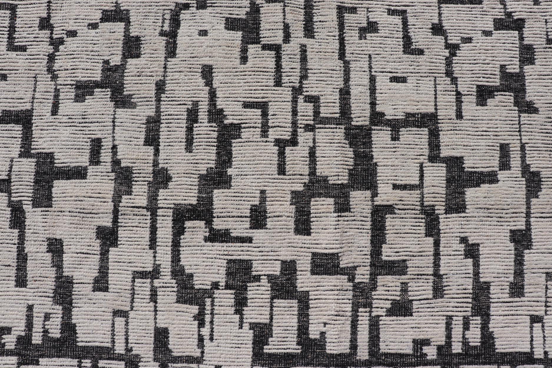 Large Moroccan Contemporary Abstract Rug in White and Black With All - Over Design by Keivan Woven Arts. Keivan Woven Arts; rug MSE - 12898 Country of Origin: Afghanistan Type: Modern Casual Design: Abstract, Geometric, Contemporary. Measures: 9'10 x 1... - Keivan Woven ArtsMSE - 12898 - 25503Rug